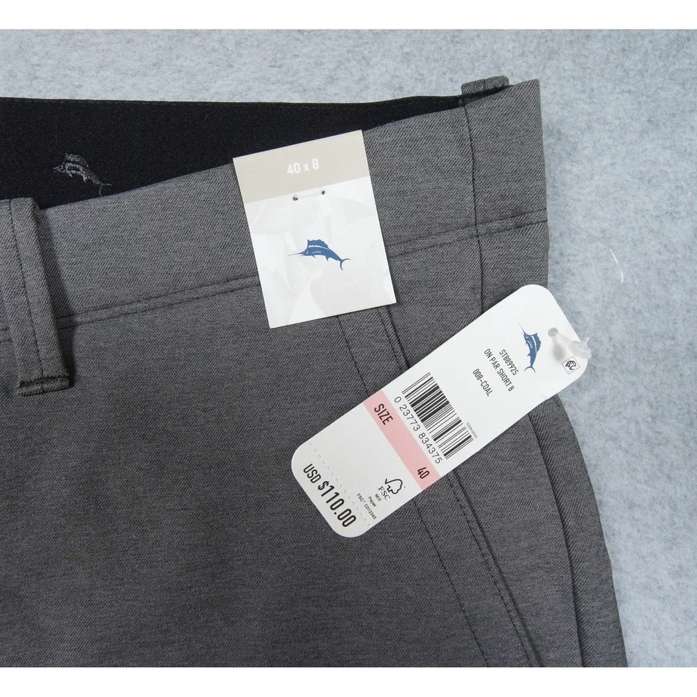 Tommy Bahama Short Mens 40x8 Gray Chino Stretch On Par Flat Front Casual NEW
